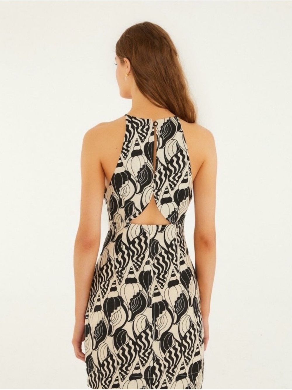 FARM Rio NWT Seashell Serenade Linen Cut Out Mini Dress in Black Ivory, Size L - Picture 2 of 15